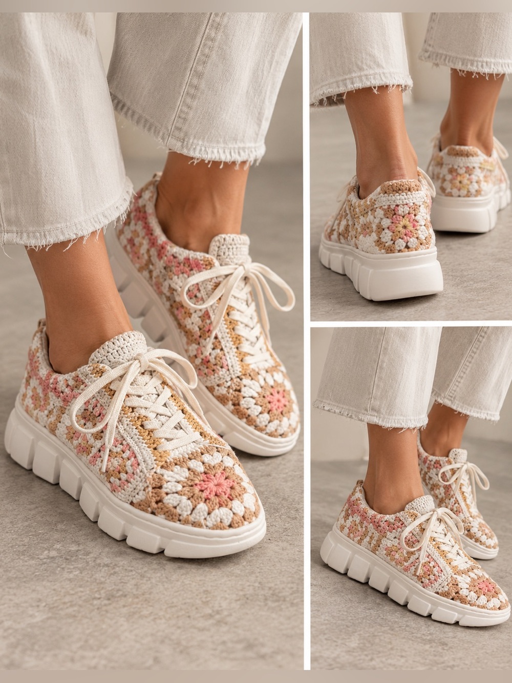 Women’s Crochet Lace-Up Sneakers - Beige Pink
Free People